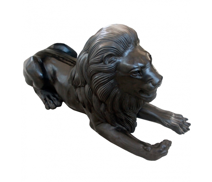 Bronze lying lion statue
