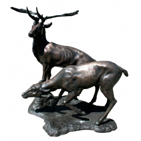 Pair of deer bronze statues