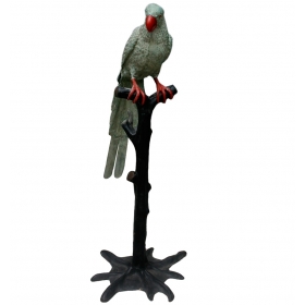 Perched parrot bronze statue