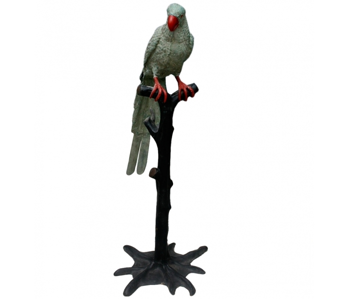 Perched parrot bronze statue