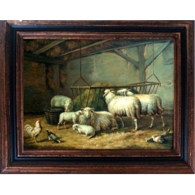 Sheep oil on canvas framed...
