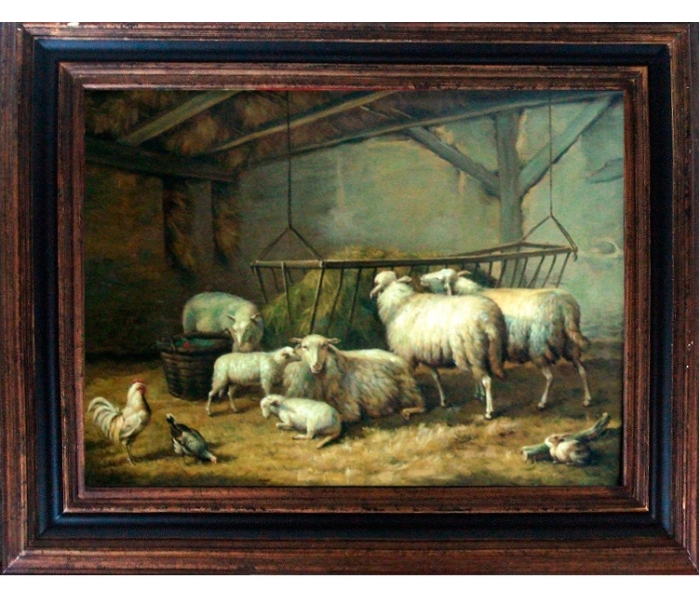 Sheep oil on canvas framed painting