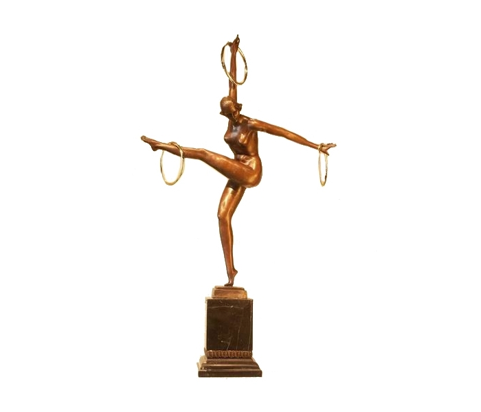 Art Deco bronze nude woman gymnast...