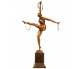 Art Deco bronze nude woman gymnast figure statue on a marble plinth base