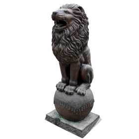 Lion on ball bronze statue