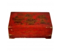 1920s Chinese red lacquered wooden box with still life drawings