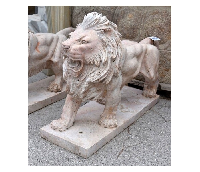 Light travertine marble standing lion...