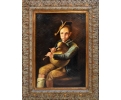 Boy portrait oil on wood craquelure framed painting 