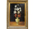 Flowers still-life oil on wood craquelure framed painting 