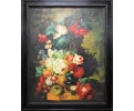 Flowers still-life oil on wood craquelure framed painting 
