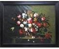 Large flowers still-life oil on canvas framed painting