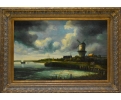 Marina and landscape oil on canvas framed painting