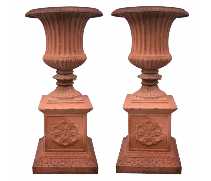 Pair of cast iron garden urns with...