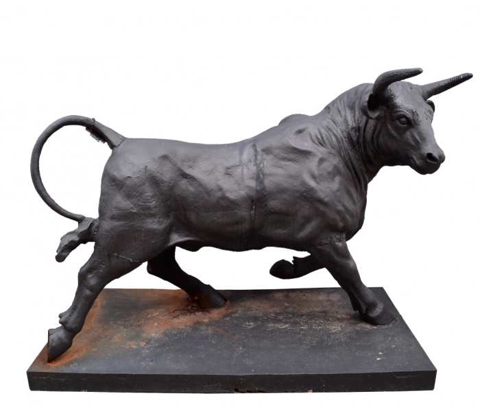 Cast iron bull sculpture