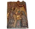 Hand carved and painted religious annunciation wooden relief sculpture