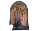 Hand carved and painted religious Virgin and child wooden relief sculpture
