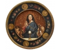 Round Ecclesiastical Virgin oil on wood painting 