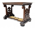 Hand carved wooden rectangular table base with scroll decorations