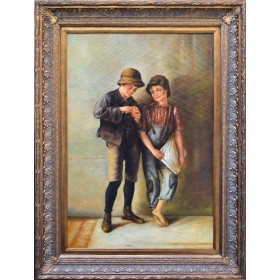Two boys portrait oil on...