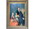 Family portrait oil on wood craquelure framed painting 
