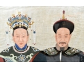 Gran cuadro de pareja de emperadores chino con marco verde