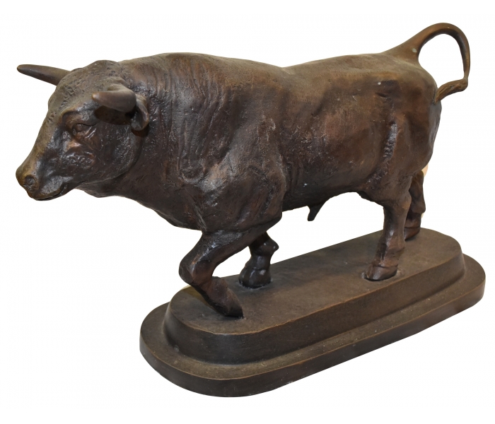Bronze bull figure with marble base