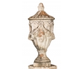 Aged terracotta classical garden urn with lid