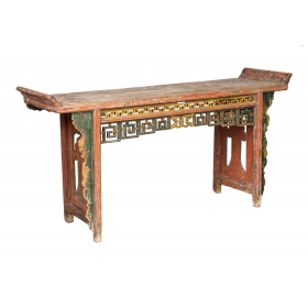 Gran consola china de madera tallada y policromada
