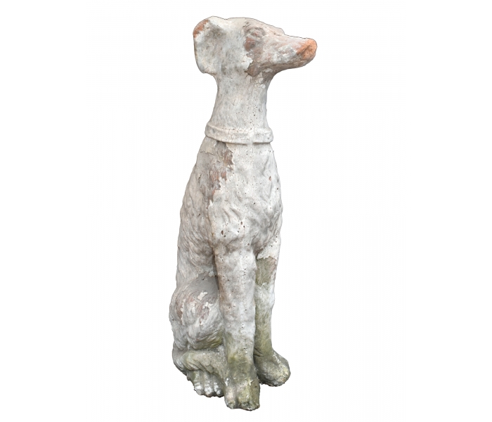 Aged terracotta dog garden sculpture
