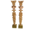 Pair of 18th century Spanish estipite wooden pilaster columns with winged cherub heads, acanthus leafs and Corinthian capital. 