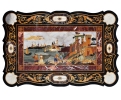 8-seater black belgium marble dining table top with Italian pietra dura classical plant decorations and marina using mosaic inla