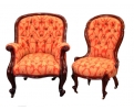 Victorian mahogany armchair and chair with capitoné upholstery