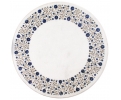 Round white marble table top with classical Italian pietra dura hardstones inlay mosaic ornamentation, including blue lapis lazu