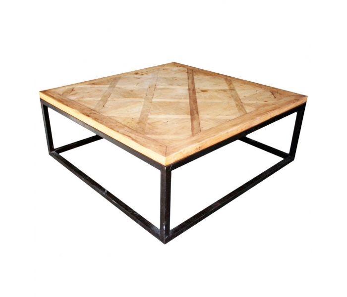 MESA DE CAFÉ CON TAPA DE MADERA Y PIES DE HIERRO