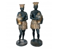 Pair of bronze blackamoor painted statues carrying urns