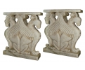 Pair of Macael white aged marble table bases with mythological winged creatures