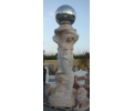 Monumental 4 m tall Rosetta marble capillarity fountain in modern non finito style with mermaids and topped by a steel ball