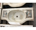 Hand carved white Macael marble washbasin with plant mosaic inlay in serpentine green marble and various hardstones