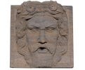 Aged Emperador marble bearded man head mascaron spout