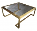 Square gilt iron coffee table with smoked glass top