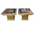 Pair of Rodolfo Dubarry's 1970s Spanish gilded brass and panelled mirrors square side tables