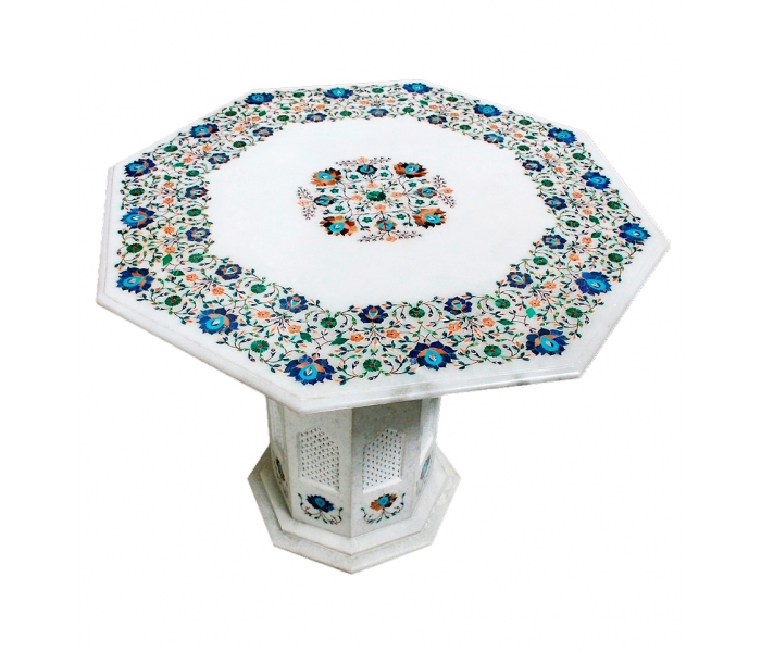 MESA DE PIEDRAS DURAS OCTOGONAL CON PIE