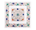 Square white marble table top with Italian pietra dura hardstones inlay plant motif mosaic, including blue lapis lazuli, green m