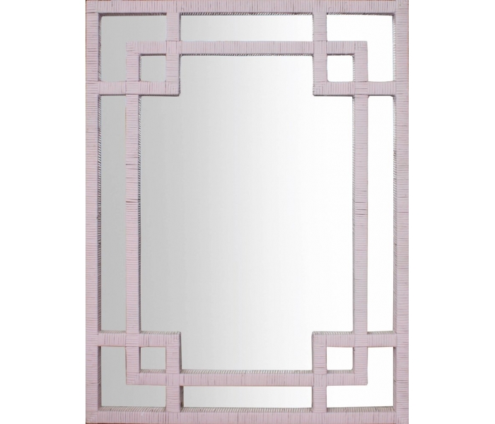 Espejo rectangular de ratán en color rosa
