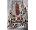 12-seater white marble dining table top with geometric Greco-Roman Italian pietra dura hardstones inlay