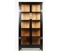 Oriental style black lacquered wooden glass cabinet 