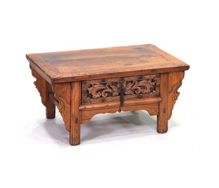 Chinese 1-drawer hand carved wooden...