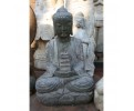 Aged black marble sitting Buddha sculpture