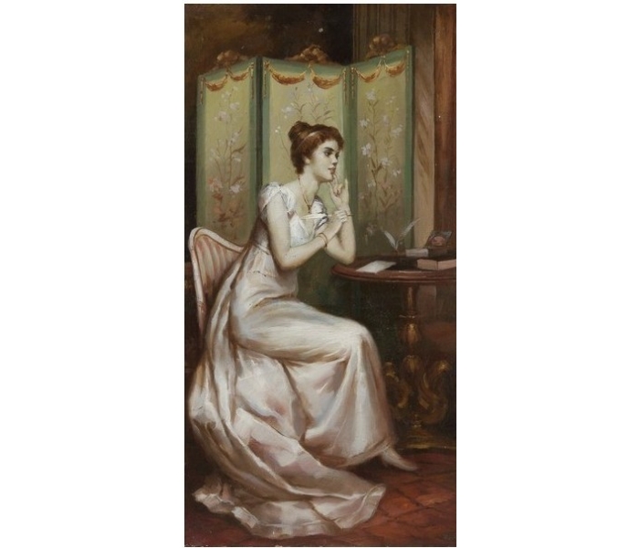 Pintura siglo XX con retrato de mujer