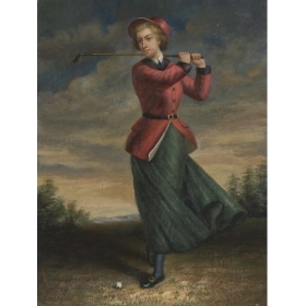 Woman golfer portrait painting